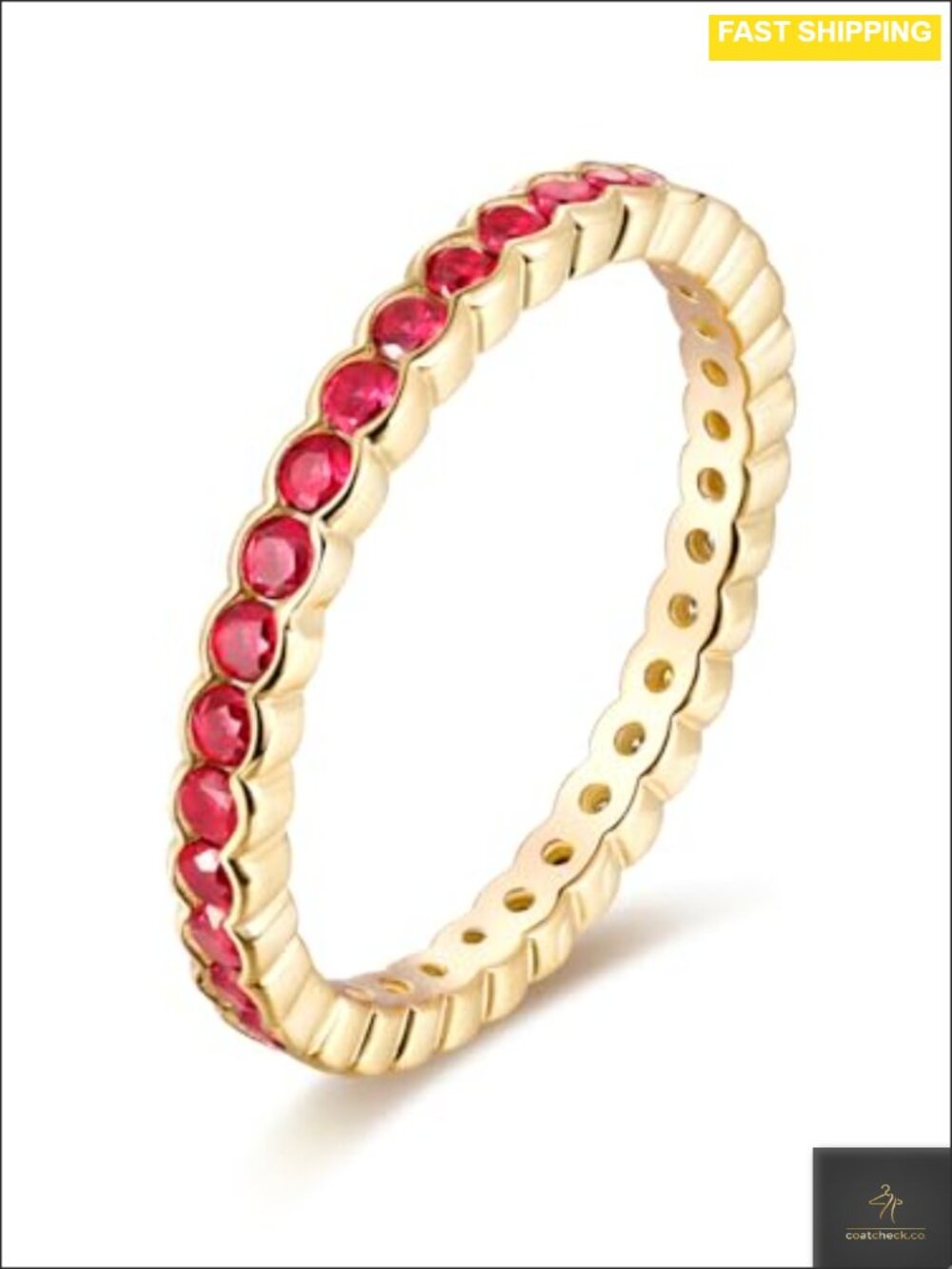 Genuine Ruby Eternity Ring 925 Sterling Silver Yellow Gold Plated
